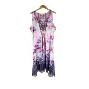 World Unity Woman Purple Tank Dress Boho Eclectic Fairy Artsy Sharkbite Hem 1XL